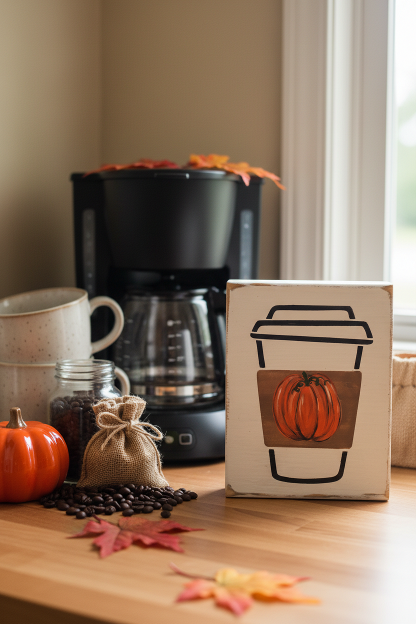 Pumpkin Latte Wood Block Sign - Small Desk Sign