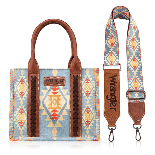 Wrangler Southwestern Print Canvas Tote/Crossbody - sky blue sunset colors