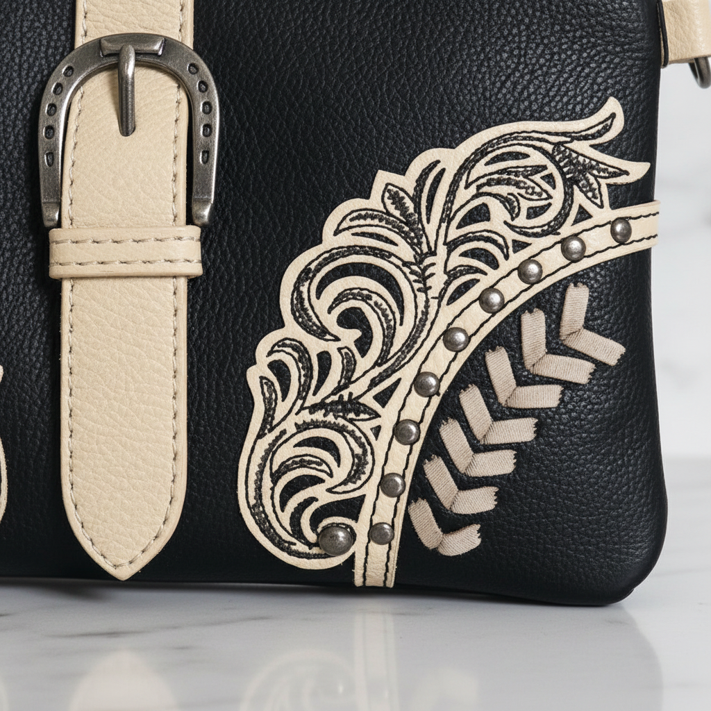 Montana West Cut-Out/Buckle Collection Clutch/Crossbody - Black and Khaki