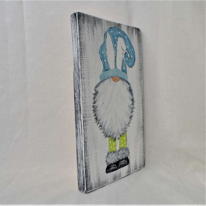 Gnome with White Bunny Ears Sign - Spring Decor, Handpainted