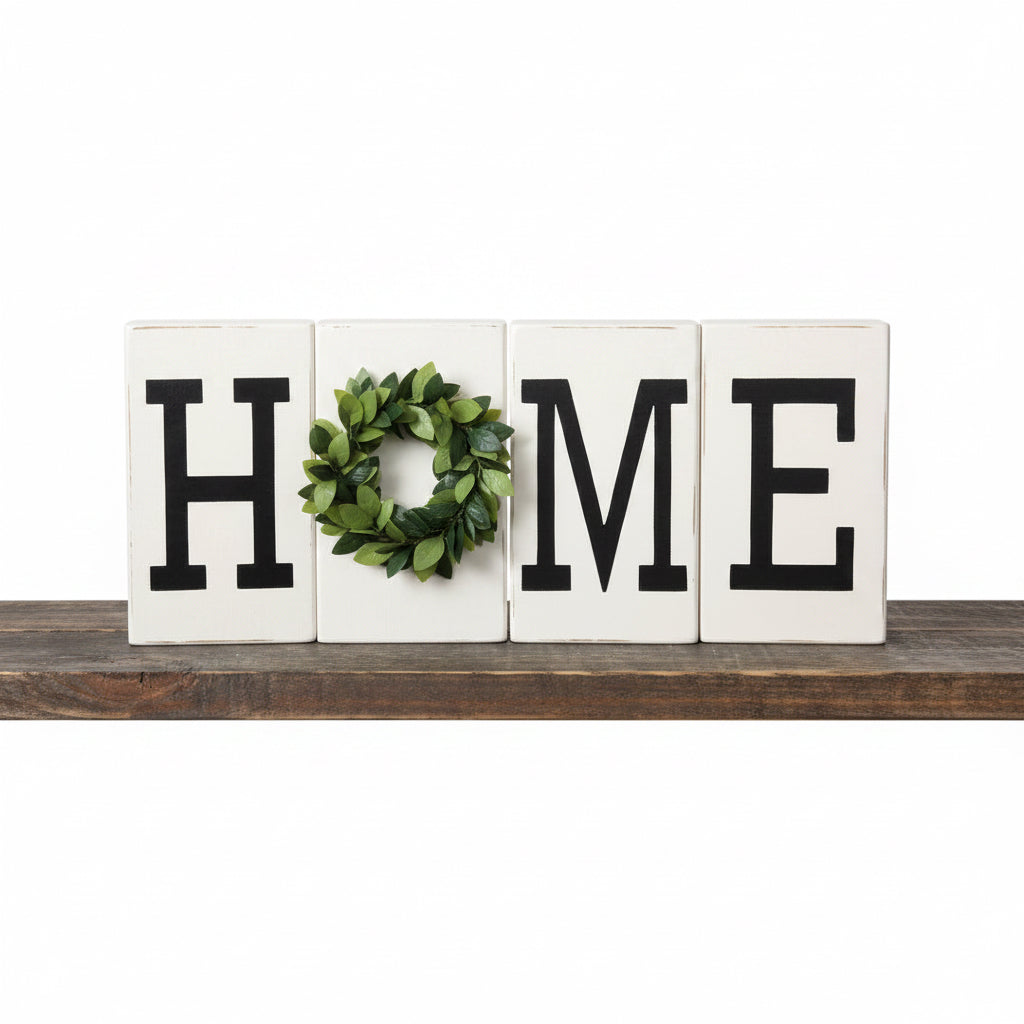 HOME 4-pc Wood Block Sign - Handcrafted