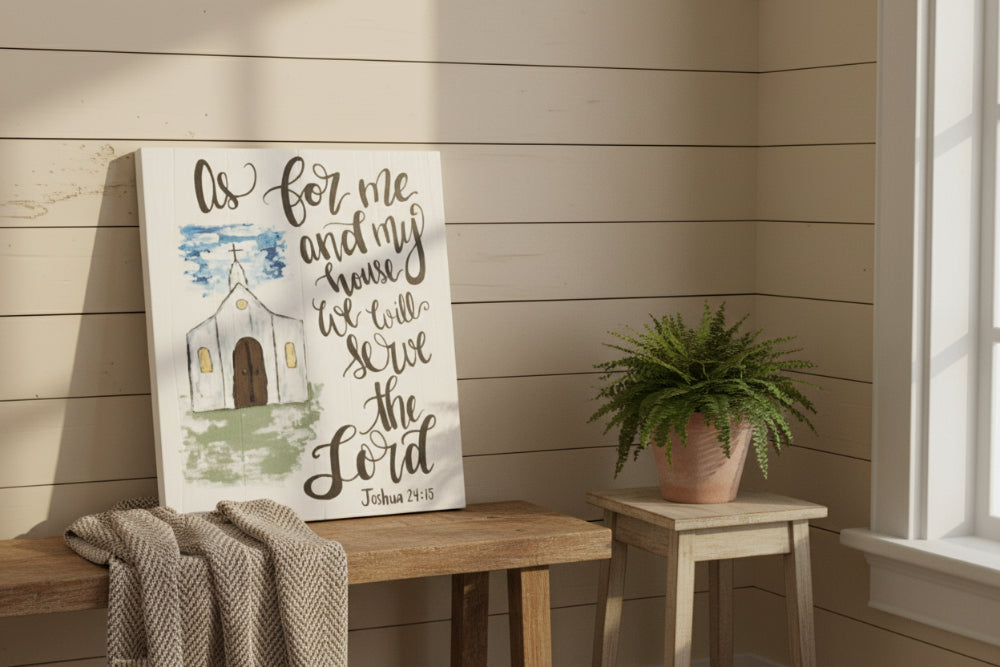 "As For Me and My House" White Church Large Farmhouse Wall Sign- Farmhouse Decor