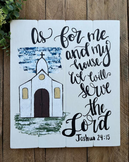 "As For Me and My House" White Church Large Farmhouse Wall Sign- Farmhouse Decor