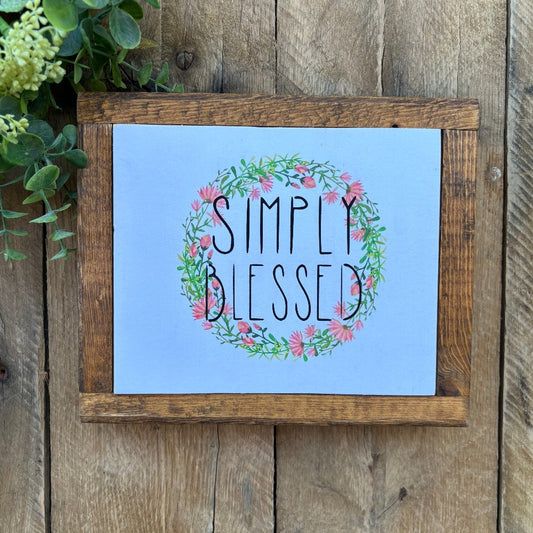 Simply Blessed Spring Wreath Wood Sign - Blush Pink Flowers