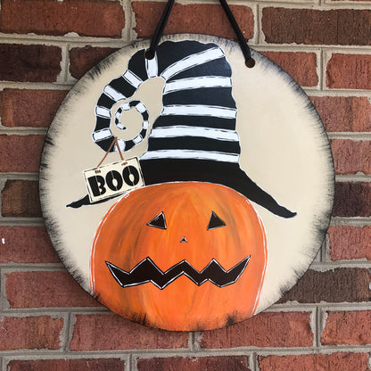 Pumpkin in Witches Hat Door Hanger-18 inch