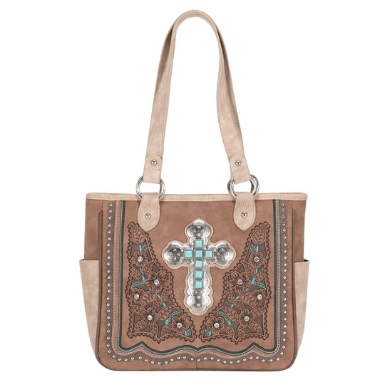 Montana West Spiritual Collection Concealed Carry Tote - Brown with Turquoise Stone Cross