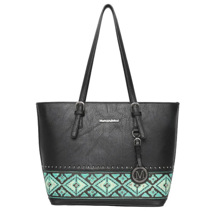 Montana West 2pc Concealed Carry Tote and Small Matching Tote - Black Aztec