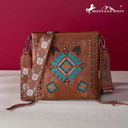 Montana West Embroidered Aztec Collection Concealed Carry Crossbody - Brown