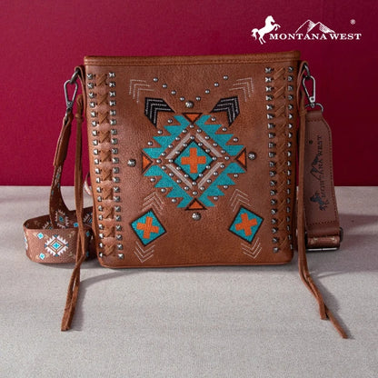 Montana West Embroidered Aztec Collection Concealed Carry Crossbody - Brown