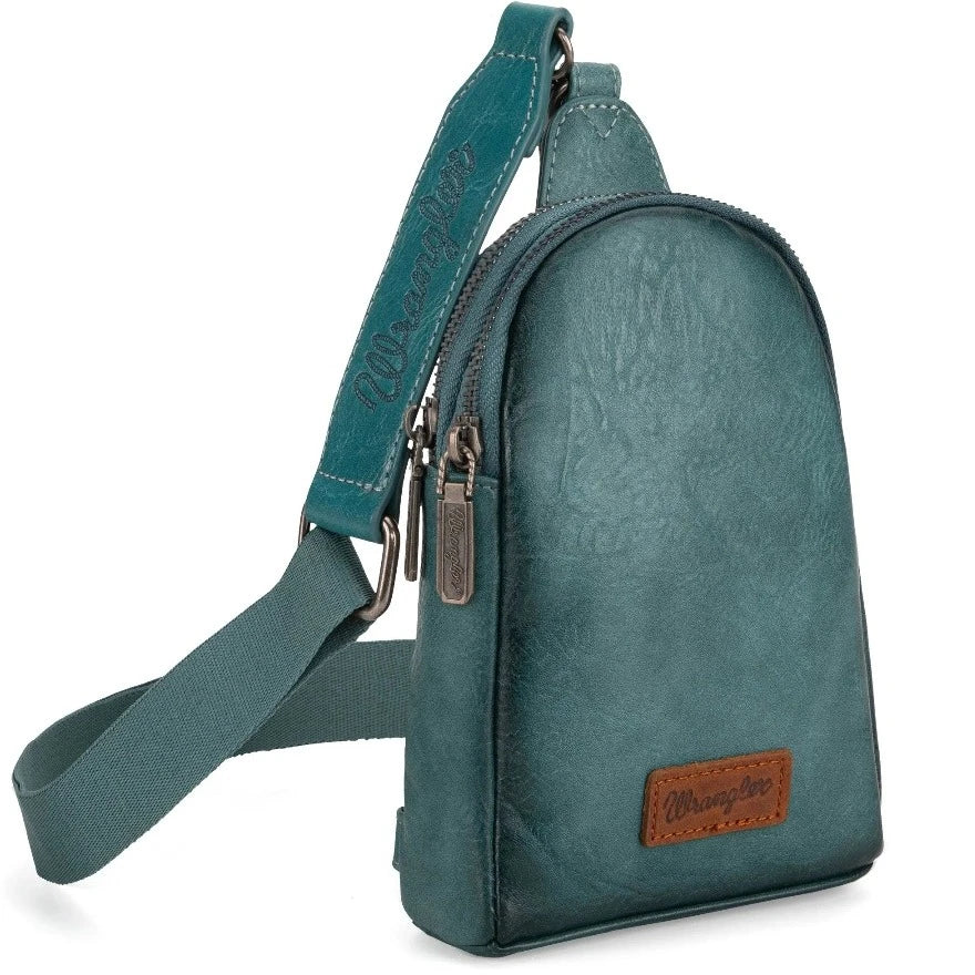 Wrangler Sling Bag/Crossbody/Chest Bag - Turquoise Vegan Leather