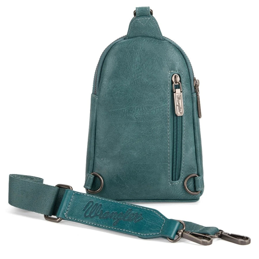 Wrangler Sling Bag/Crossbody/Chest Bag - Turquoise Vegan Leather