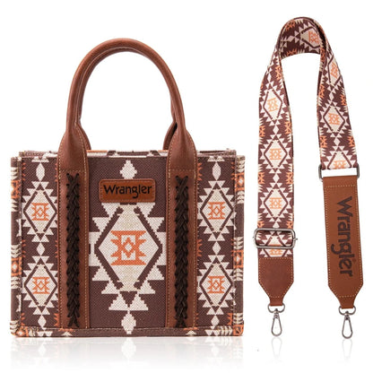 Wrangler Southwestern Print Canvas Tote/Crossbody - Coffee and Peach Print