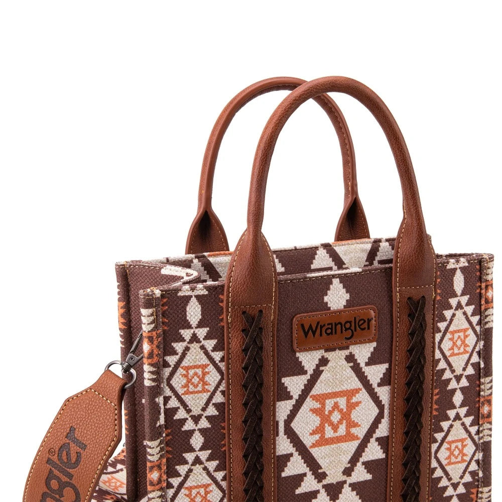 Wrangler Southwestern Print Canvas Tote/Crossbody - Coffee and Peach Print