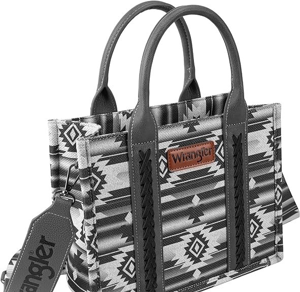 Wrangler Southwestern Print Canvas Tote/Crossbody - Black and Grey Print