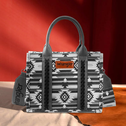 Wrangler Southwestern Print Canvas Tote/Crossbody - Black and Grey Print
