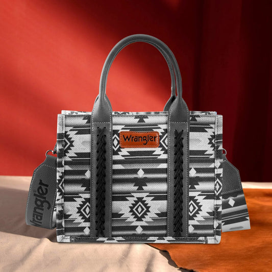 Wrangler Southwestern Print Canvas Tote/Crossbody - Black and Grey Print