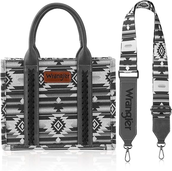 Wrangler Southwestern Print Canvas Tote/Crossbody - Black and Grey Print