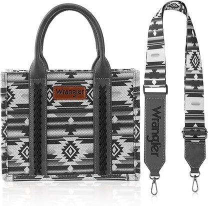 Wrangler Southwestern Print Canvas Tote/Crossbody - Black and Grey Print