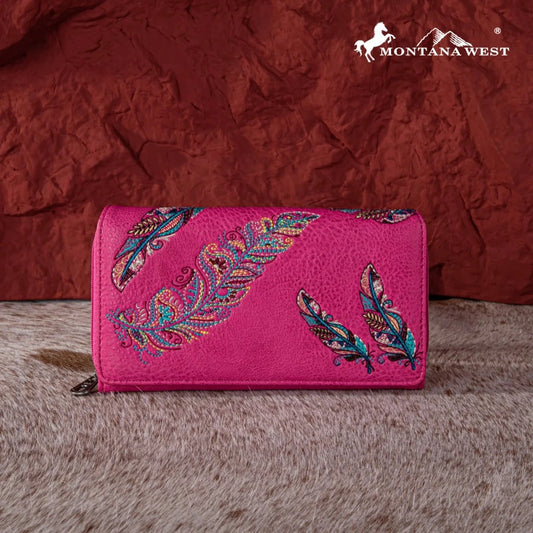 Montana West Embroidered Collection Wallet/Crossbody Purse - Pink