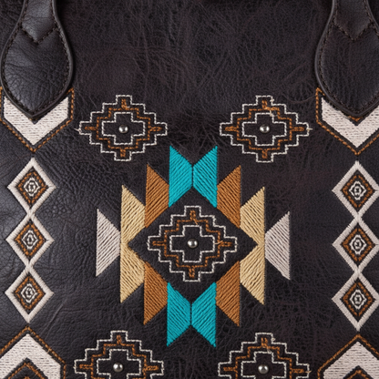 Montana West Aztec Embroidered Collection Concealed Carry Large Tote - Coffee Brown