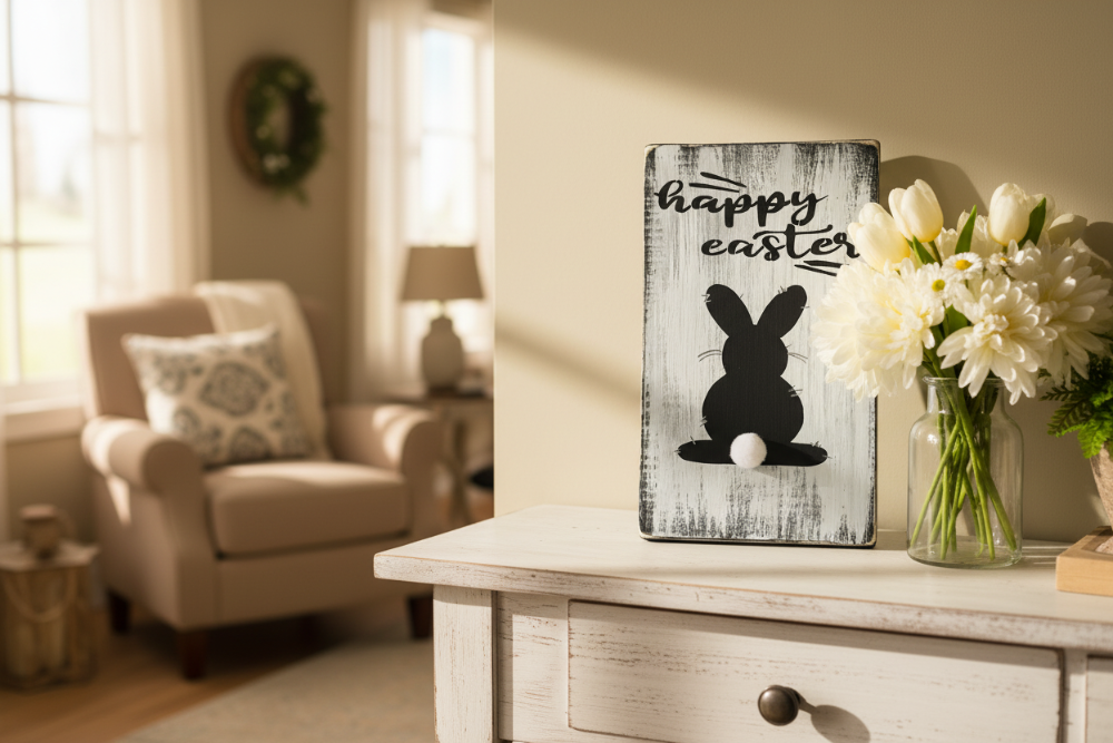 Happy Easter Sign - Rustic Spring Decor - Handmade Wood Sign for Easter