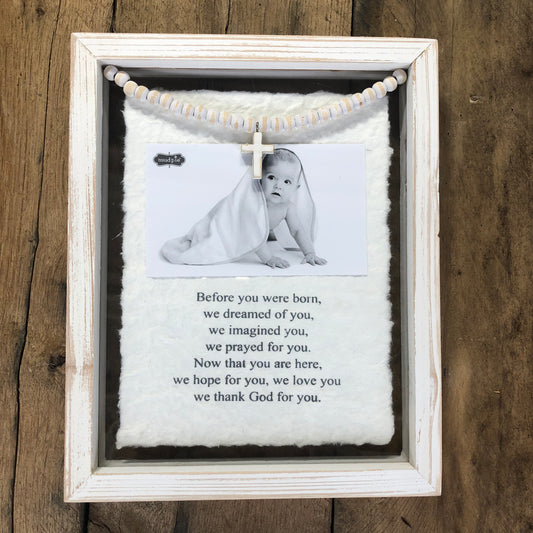 before you were born poem for baby picture frame white washed frame with cross and beads