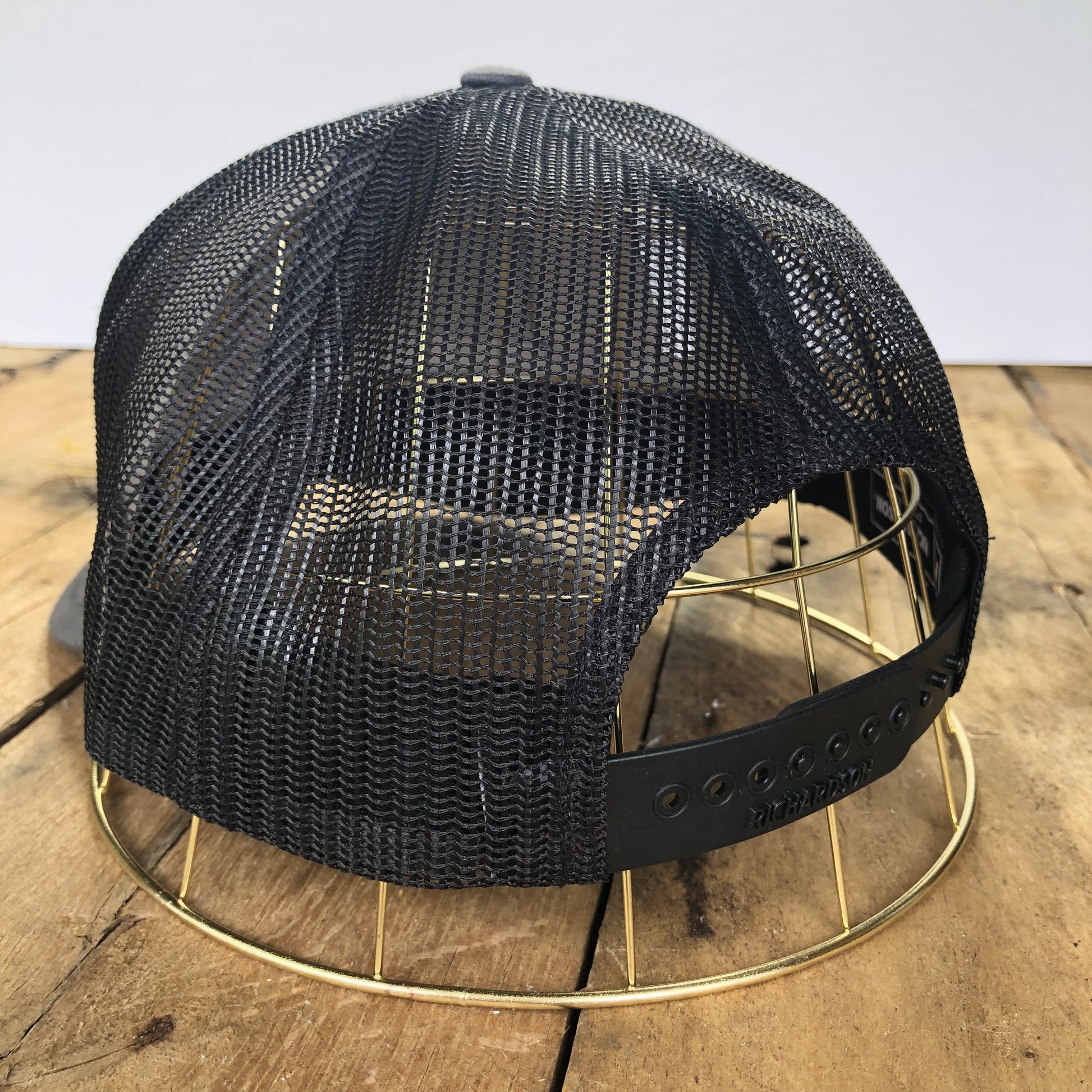 back of grey richardson hat black mesh adjustable