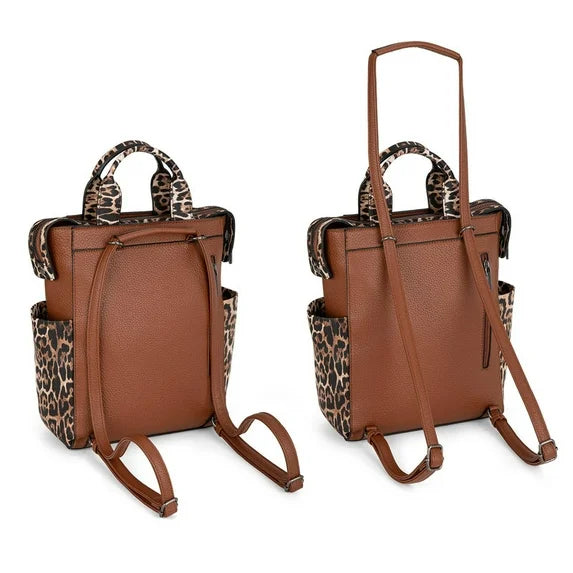 anti theft backpack purse leather Wrangler Leopard Print Tote/Shoulder Bag Convertible Backpack