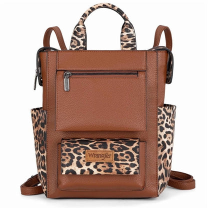 Wrangler Women Backpack Purse Convertible Backpack Vegan Leather Ladies Anti Theft Backpack with Adjustable Strap, Leopard