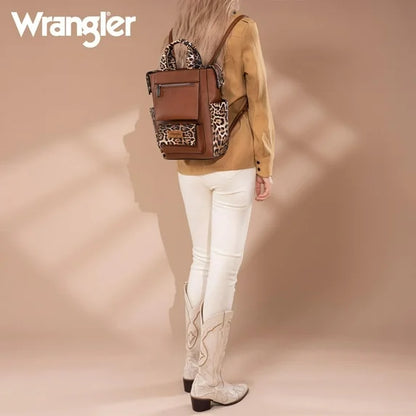 Wrangler Women Backpack Purse Convertible Backpack Vegan Leather Ladies Anti Theft Backpack with Adjustable Strap, Leopard
