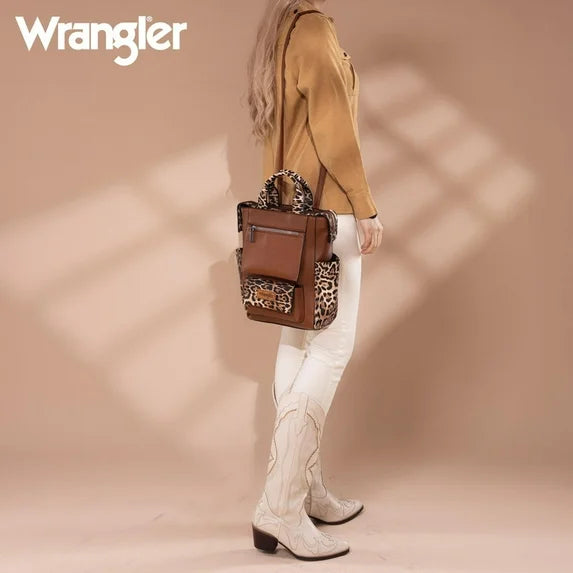 Wrangler Women Backpack Purse Convertible Backpack Vegan Leather Ladies Anti Theft Backpack with Adjustable Strap, Leopard