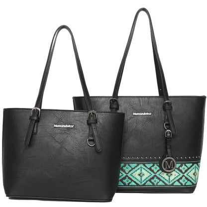 Montana West 2pc Concealed Carry Tote and Small Matching Tote - Black Aztec