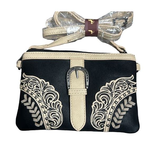 Montana West Cut-Out/Buckle Collection Clutch/Crossbody - Black and Khaki