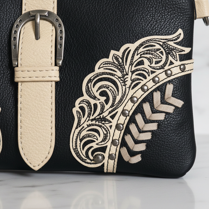 Montana West Cut-Out/Buckle Collection Clutch/Crossbody - Black and Khaki