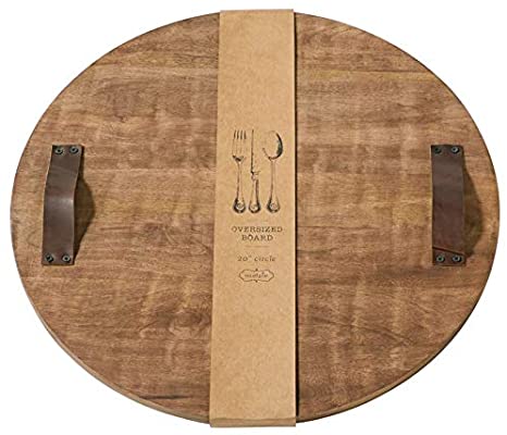 20 inch oversized magno wood serving board with leather handles