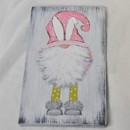 Gnome with White Bunny Ears Sign - Spring Decor