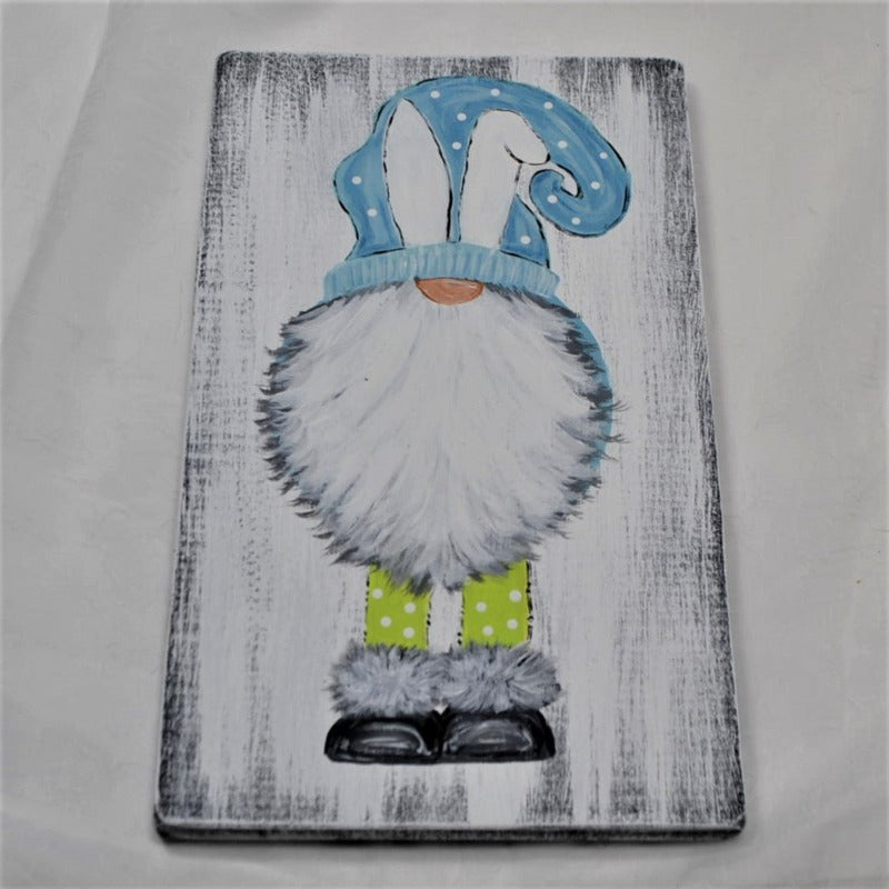 Gnome with White Bunny Ears Sign - Spring Decor