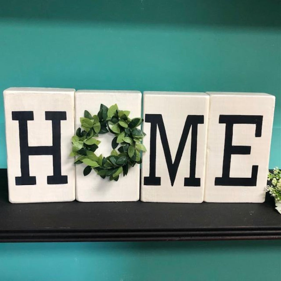 HOME Shelf Sitter Decor | Farmhouse Decor | Wreath O