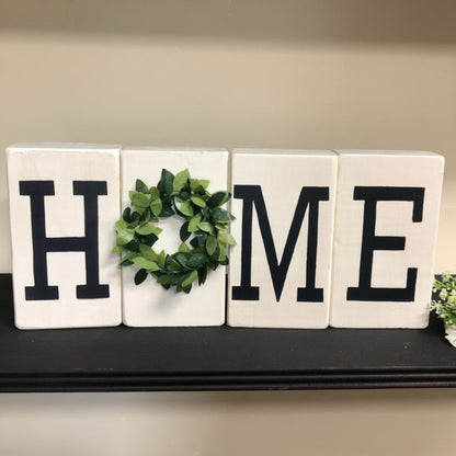 HOME Letters with Wreath "O" Shelf Sitter