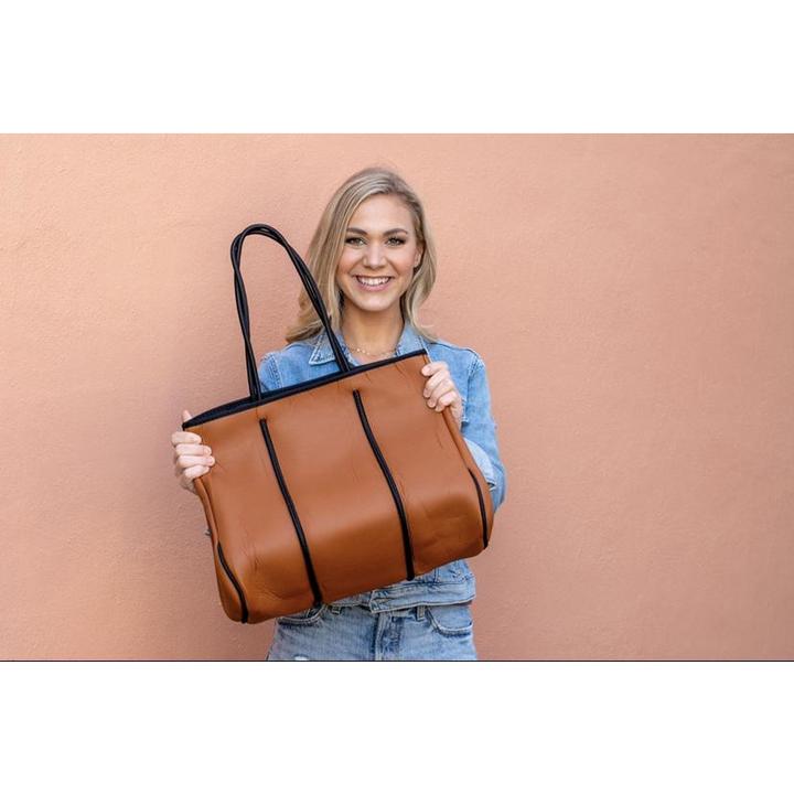 Kennedy Brown Leather-like Neoprene Tote and Matching Bag