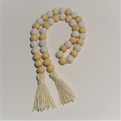 Farmhouse Boho Natural & White-Washed Wood Bead Garland