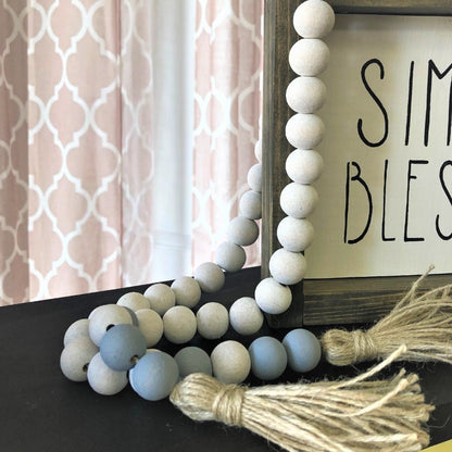 Farmhouse Boho Gray & White Washed Wood Bead Garland