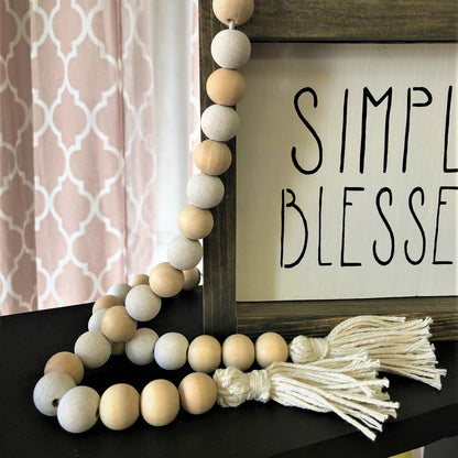 Farmhouse Boho Natural & White-Washed Wood Bead Garland