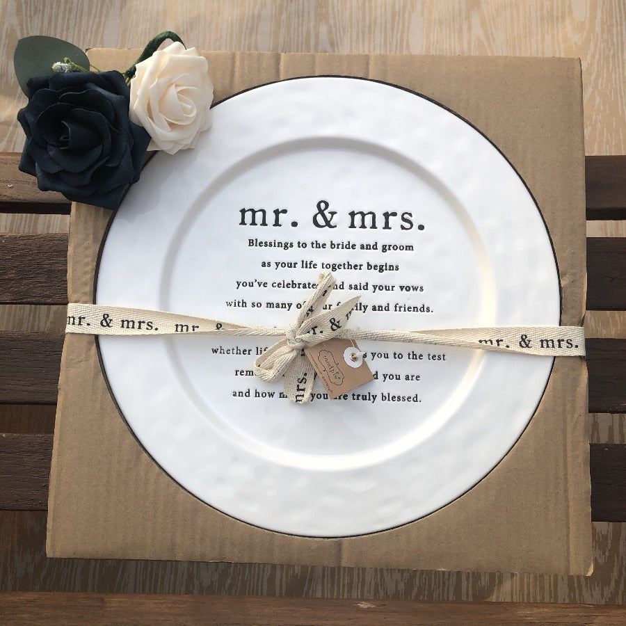 mr. and mrs. wedding blessing platter in packaging, newly weds gift, housewarming gift