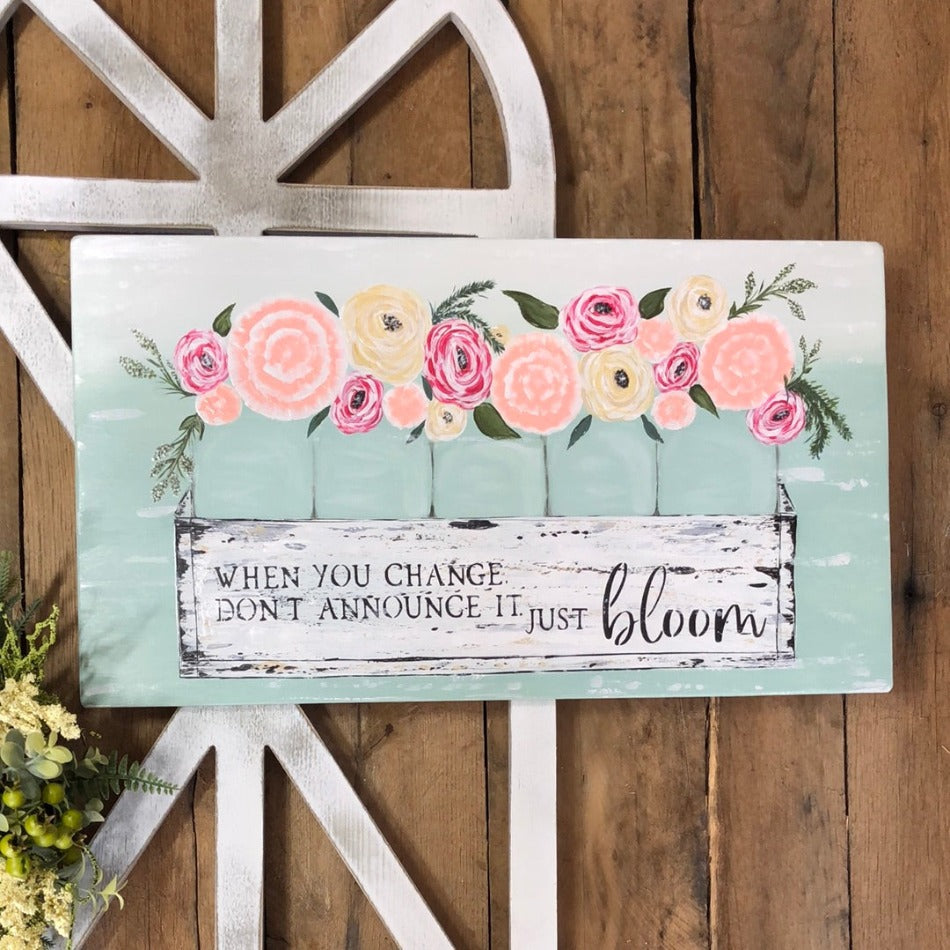 mason jars in flower box farmhouse style sign