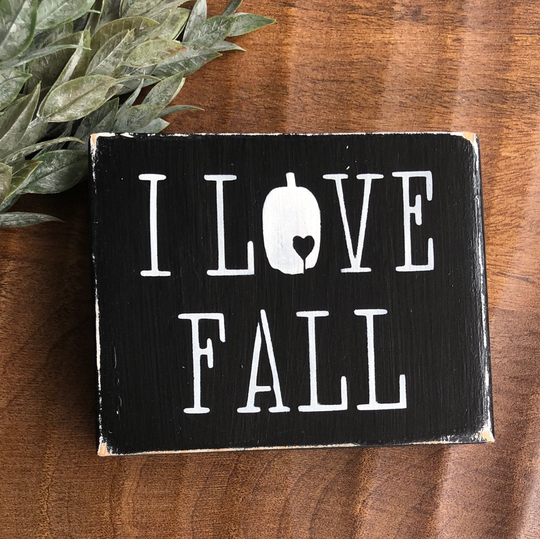 small rustic black and white block sign i love fall