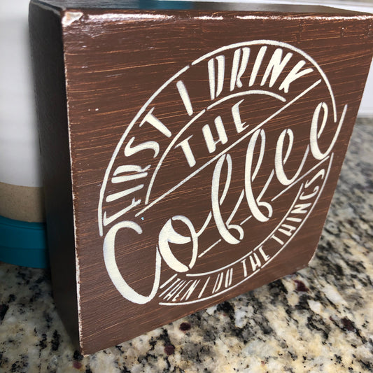 Coffee Wood Block Sign-Coffee Station Decor-Brown and Cream