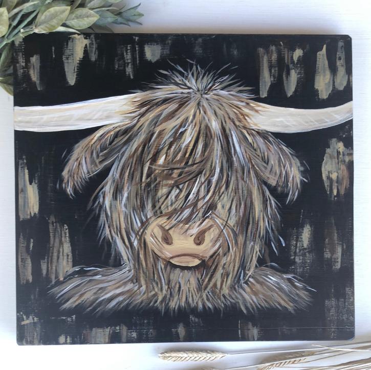 Highland Cow - Hand Painted Wood Sign - Rustic Country Home Decor