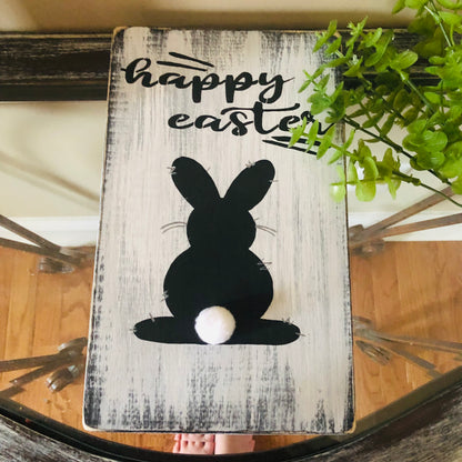 happy easter wood sign in rustic black