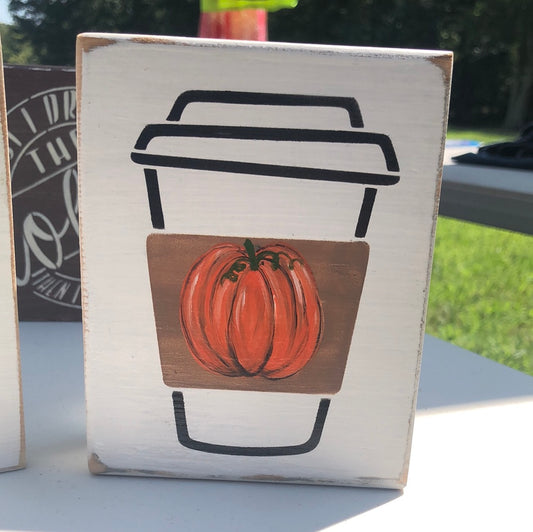 Pumpkin Latte Wood Block Sign